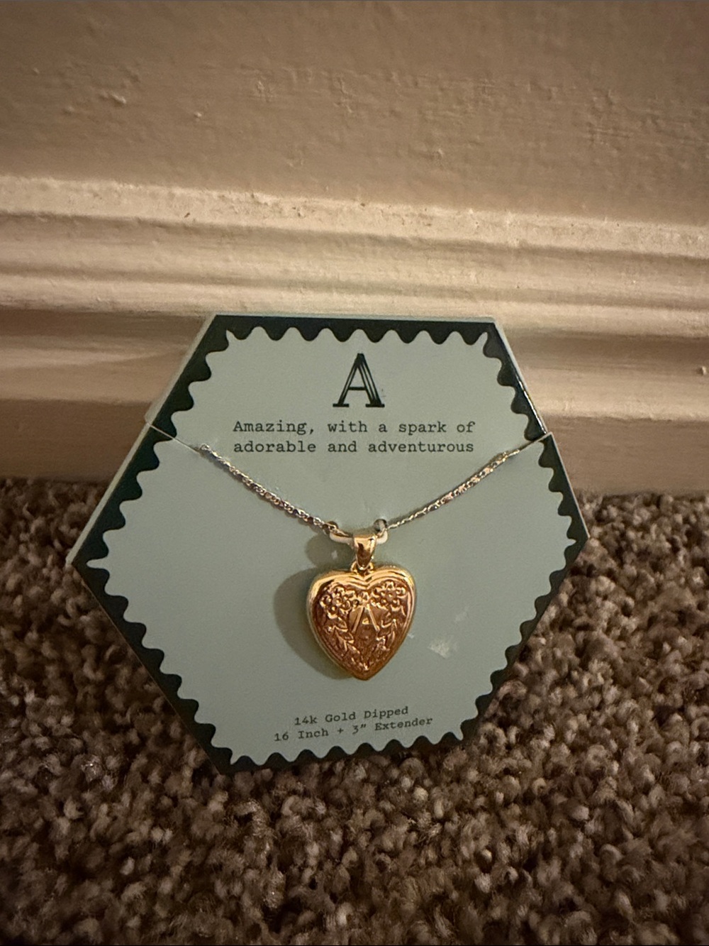 a new day Gold Heart Locket Necklace with Floral Engraving